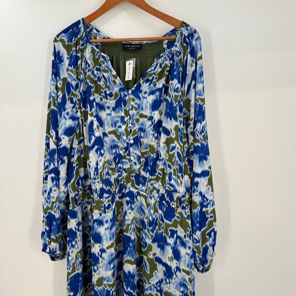 LANE BRYANT NWT Smocked Neck Waist Blue Green Midi Dress // 24 - Picture 5 of 15